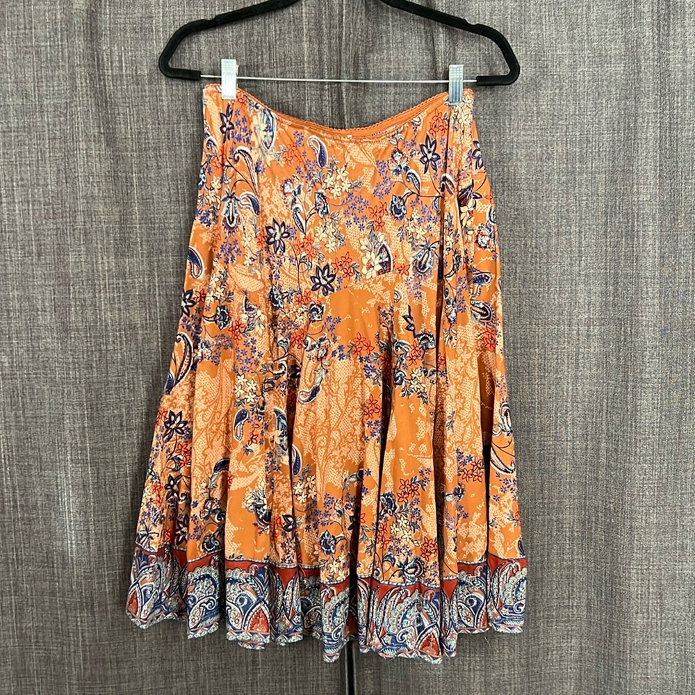 Back in the saddle rust orange and blue paisley skirt size large